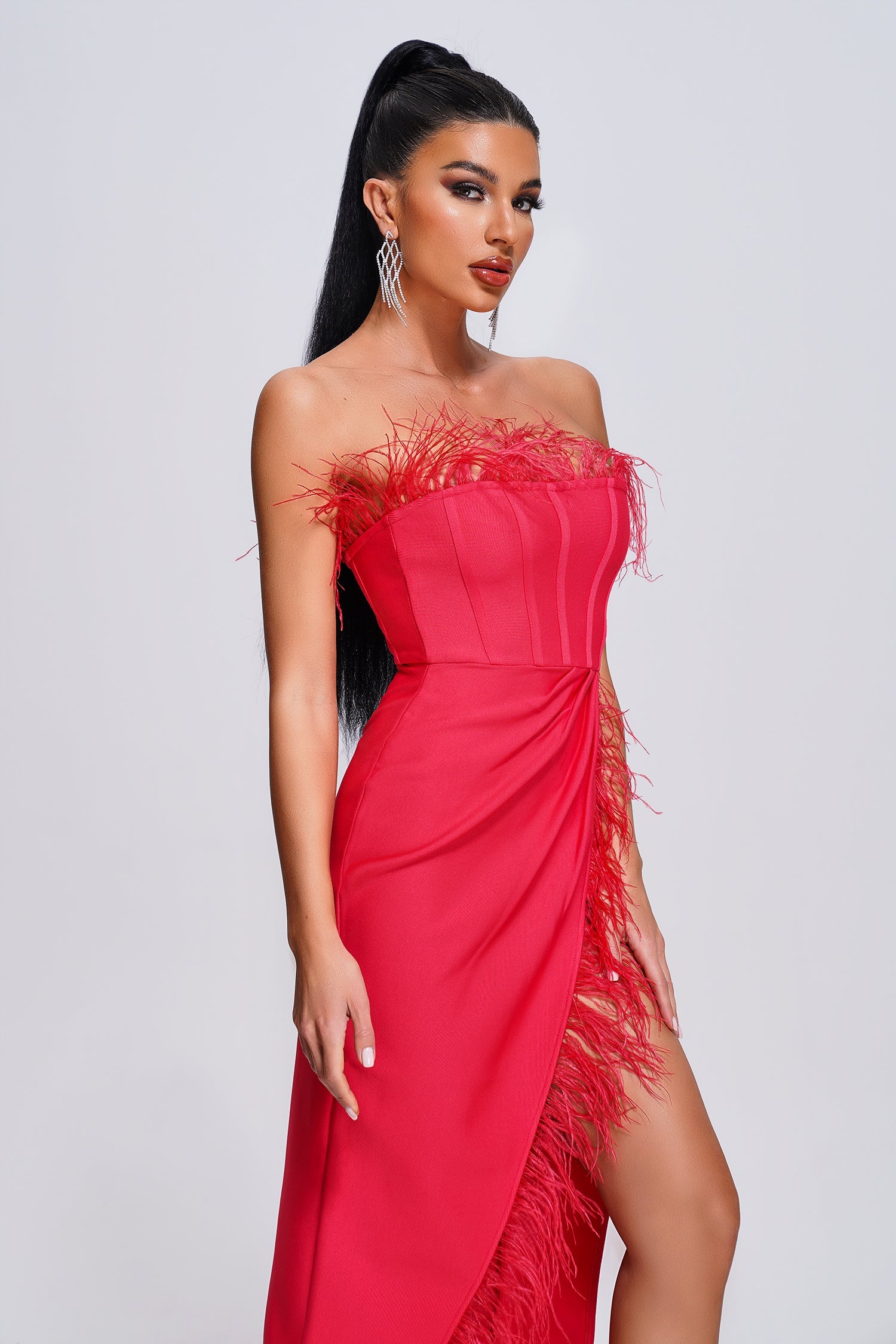 Feather-Midi Bandage Dress