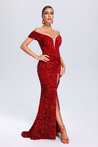 Scarlet - Kiwis' Off-Shoulder Sequin Dress