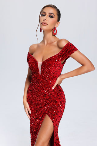 Scarlet - Kiwis' Off-Shoulder Sequin Dress