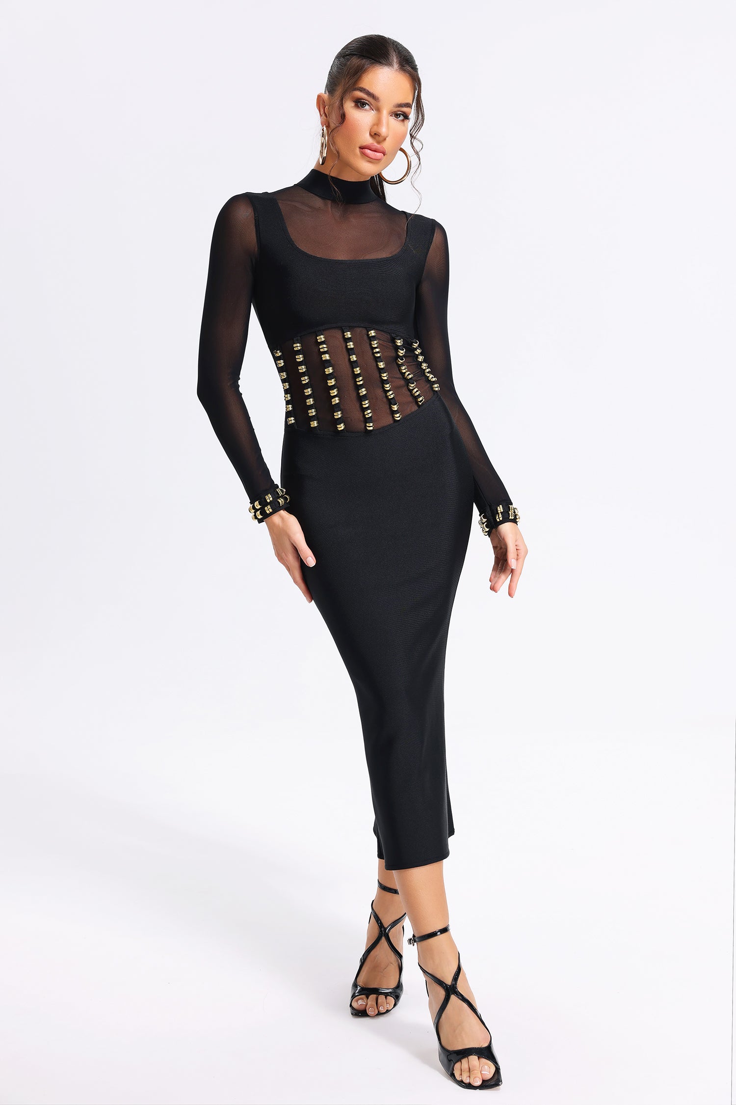 Obsidian - Judith's Mesh Black Midi Bandage Dress