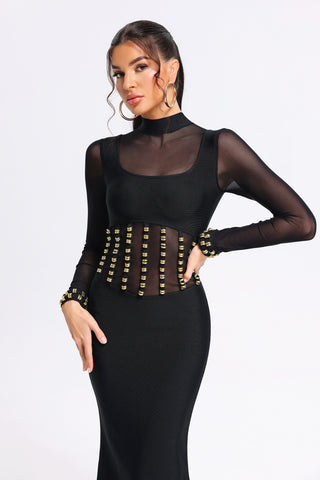 Obsidian - Judith's Mesh Black Midi Bandage Dress