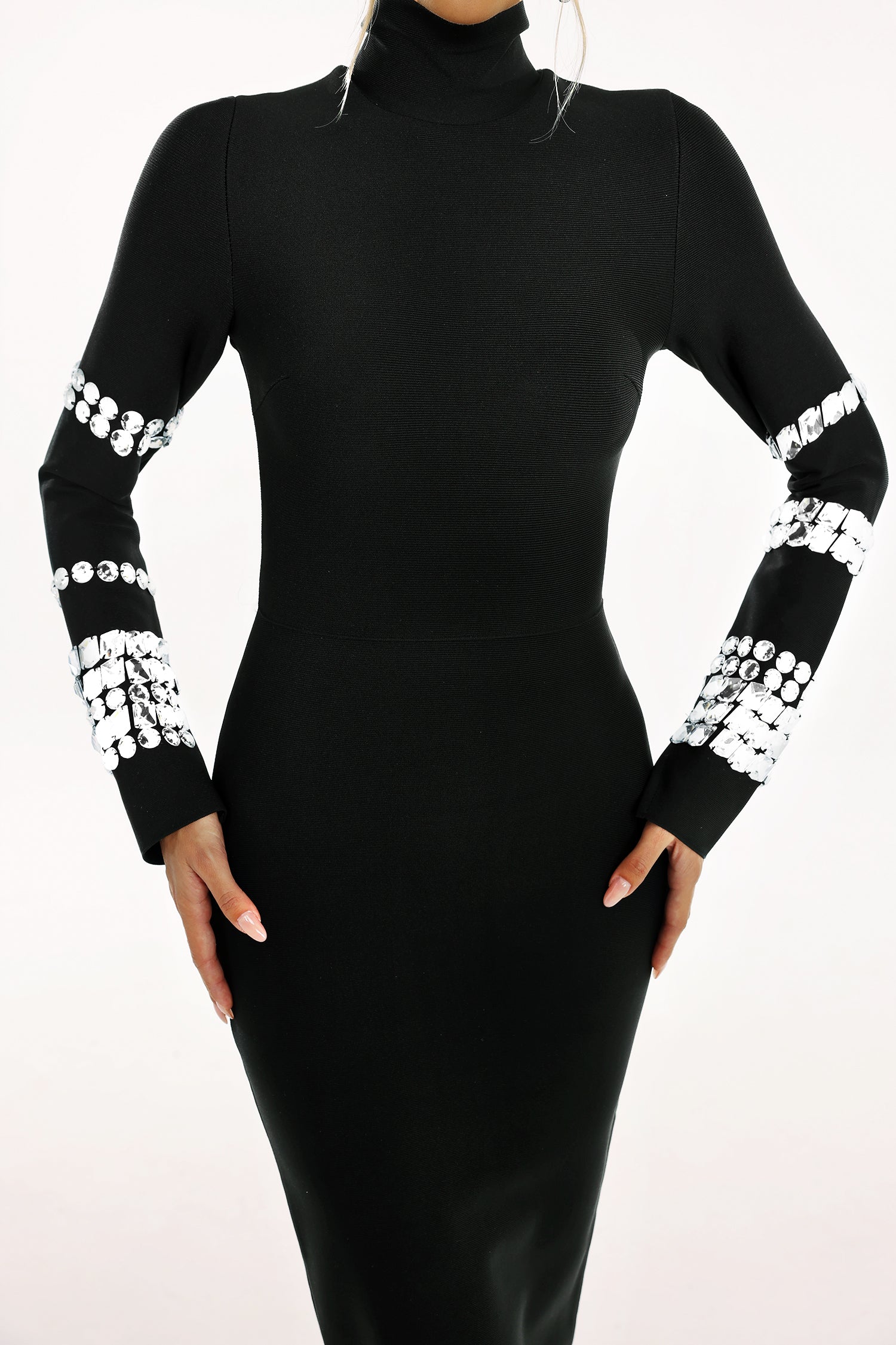 Svelte - Phoebe's Diamante Long Sleeve Bandage Dress