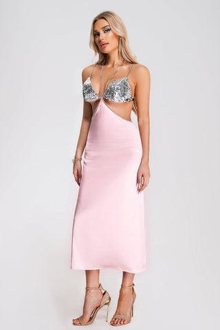 Candy-Chain Halterneck Maxi Dress - Pink