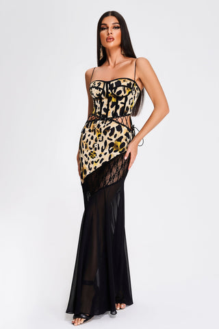 Safari-Leopard Lace Maxi Dress