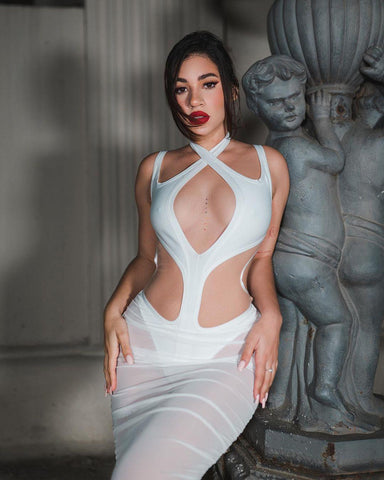 Chic-Mesh Bandage Dress - White