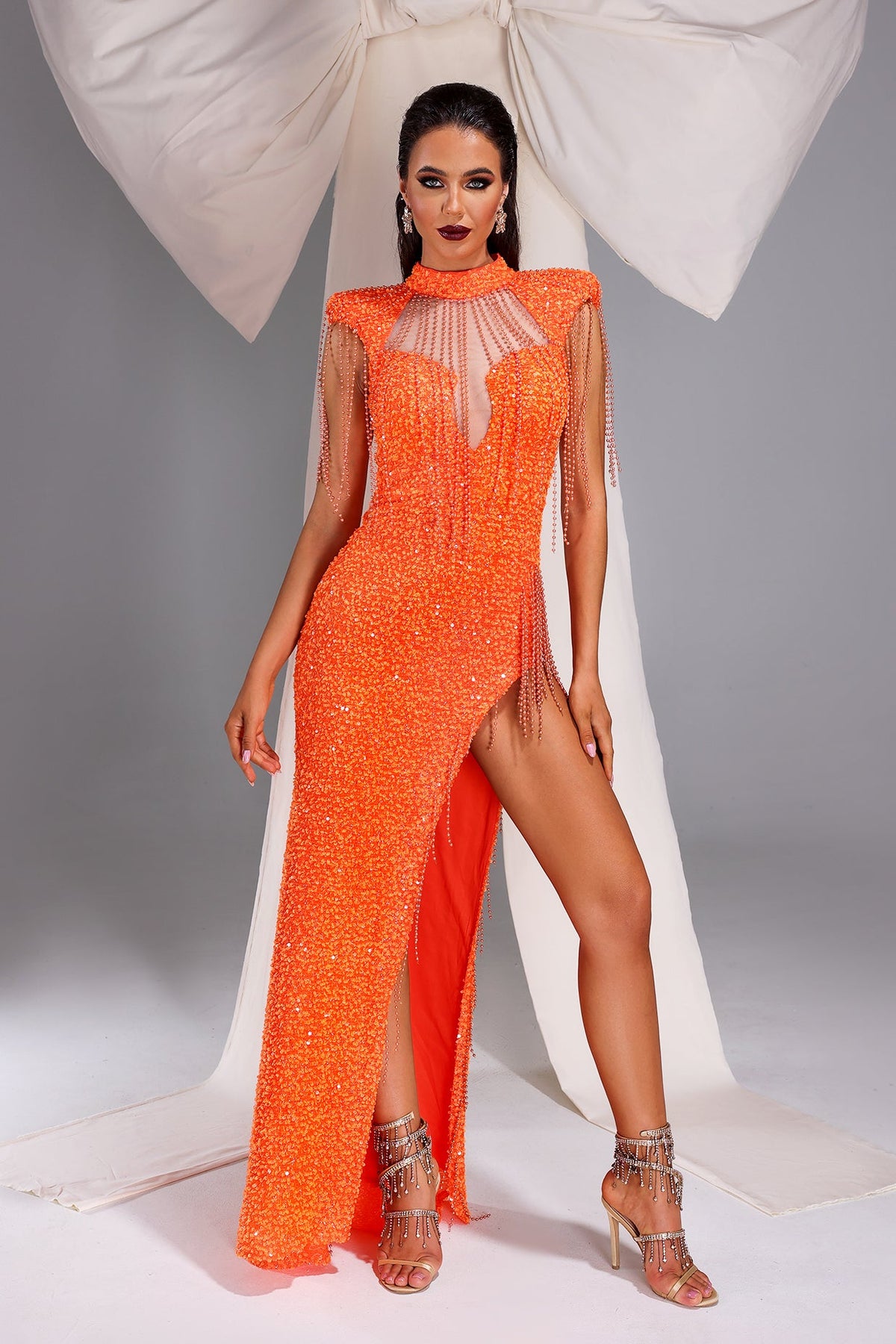 Sequin Tassel Glam - Sequin Cascade Glam Maxi Dress