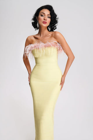 Feathered-Midi Bandage Dress