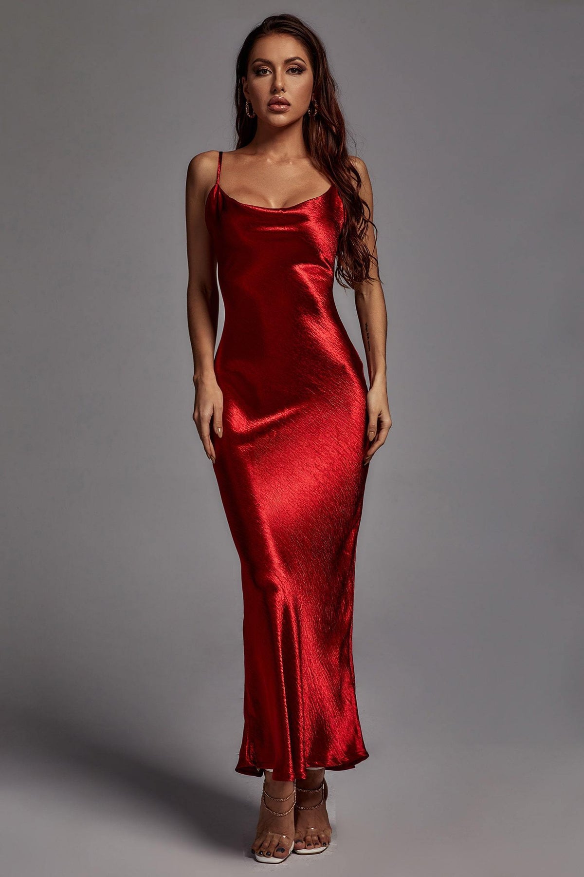 Emily (Wine) - Metallic Nebula Maxi Dress