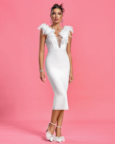 Sultry-Allure Feathered Bandage Dress