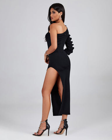 Asymmetrical Feather Midi Bandage Dress