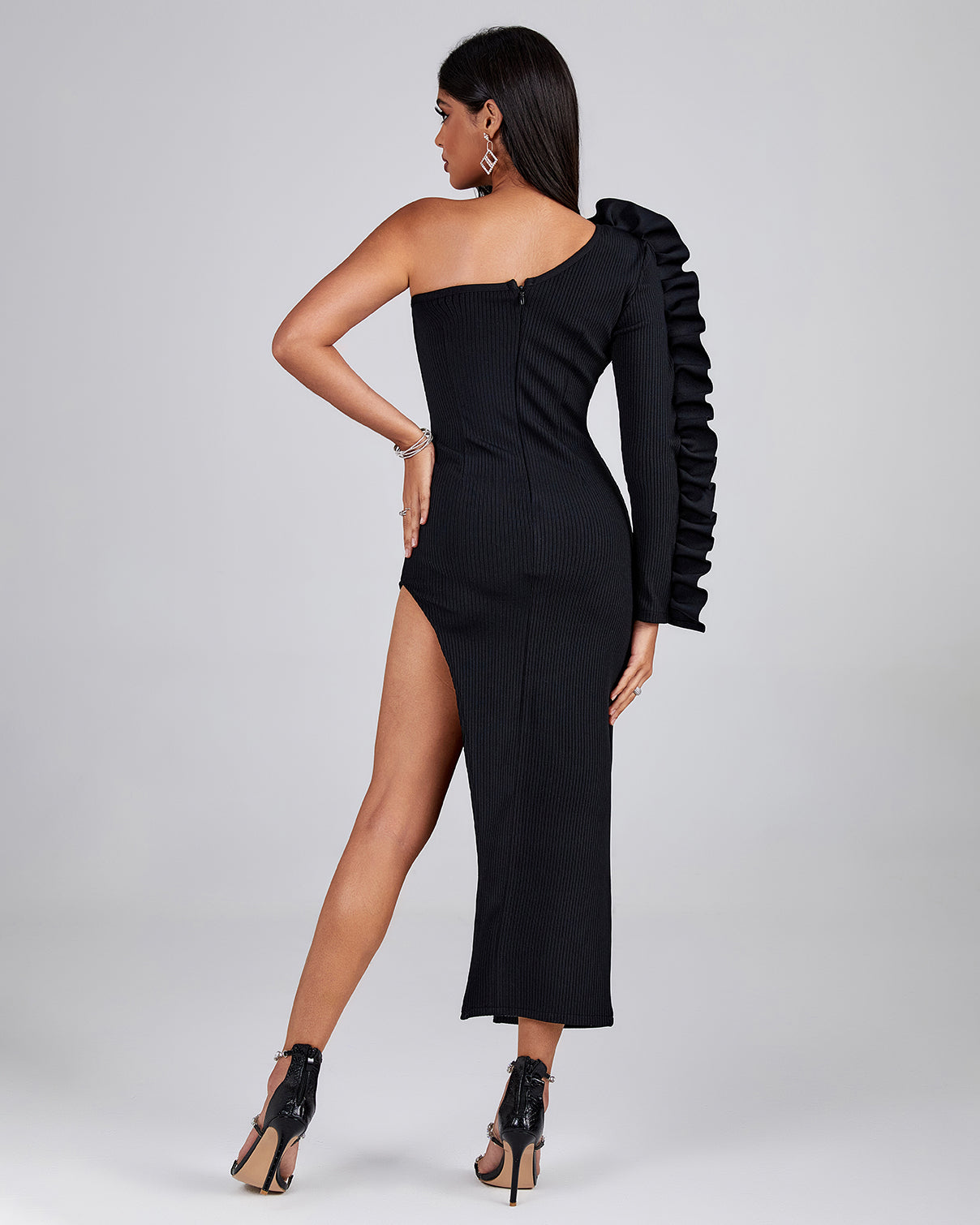 Asymmetrical Feather Midi Bandage Dress