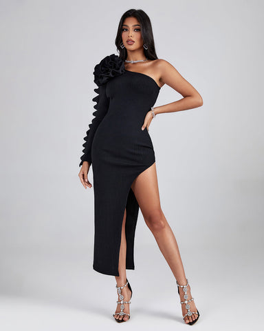 Asymmetrical Feather Midi Bandage Dress