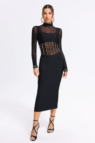 Obsidian - Judith's Mesh Black Midi Bandage Dress