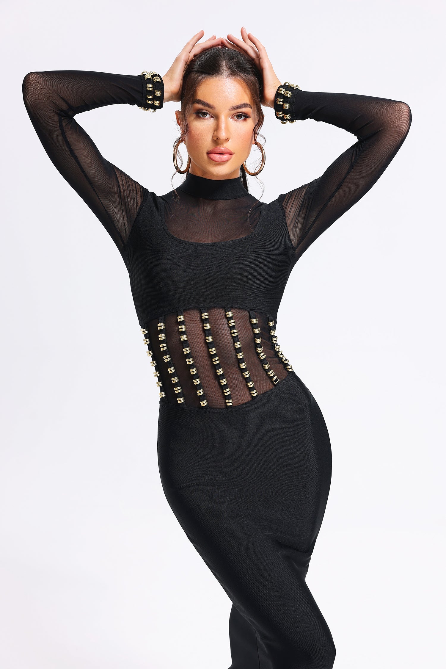 Obsidian - Judith's Mesh Black Midi Bandage Dress