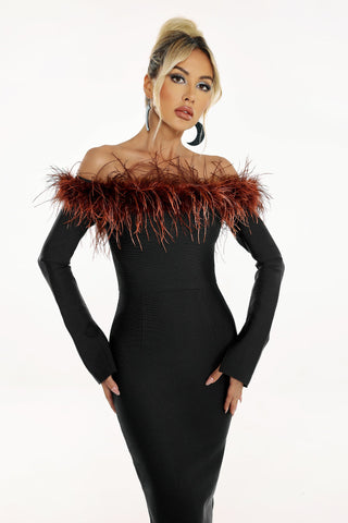 Siren - Feather Strapless Bandage Dress