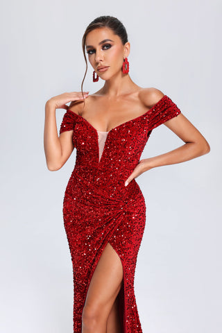 Scarlet - Kiwis' Off-Shoulder Sequin Dress