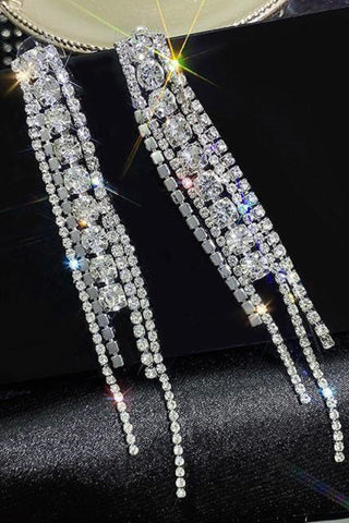 Sapphire-Rhinestone Tassel Earrings