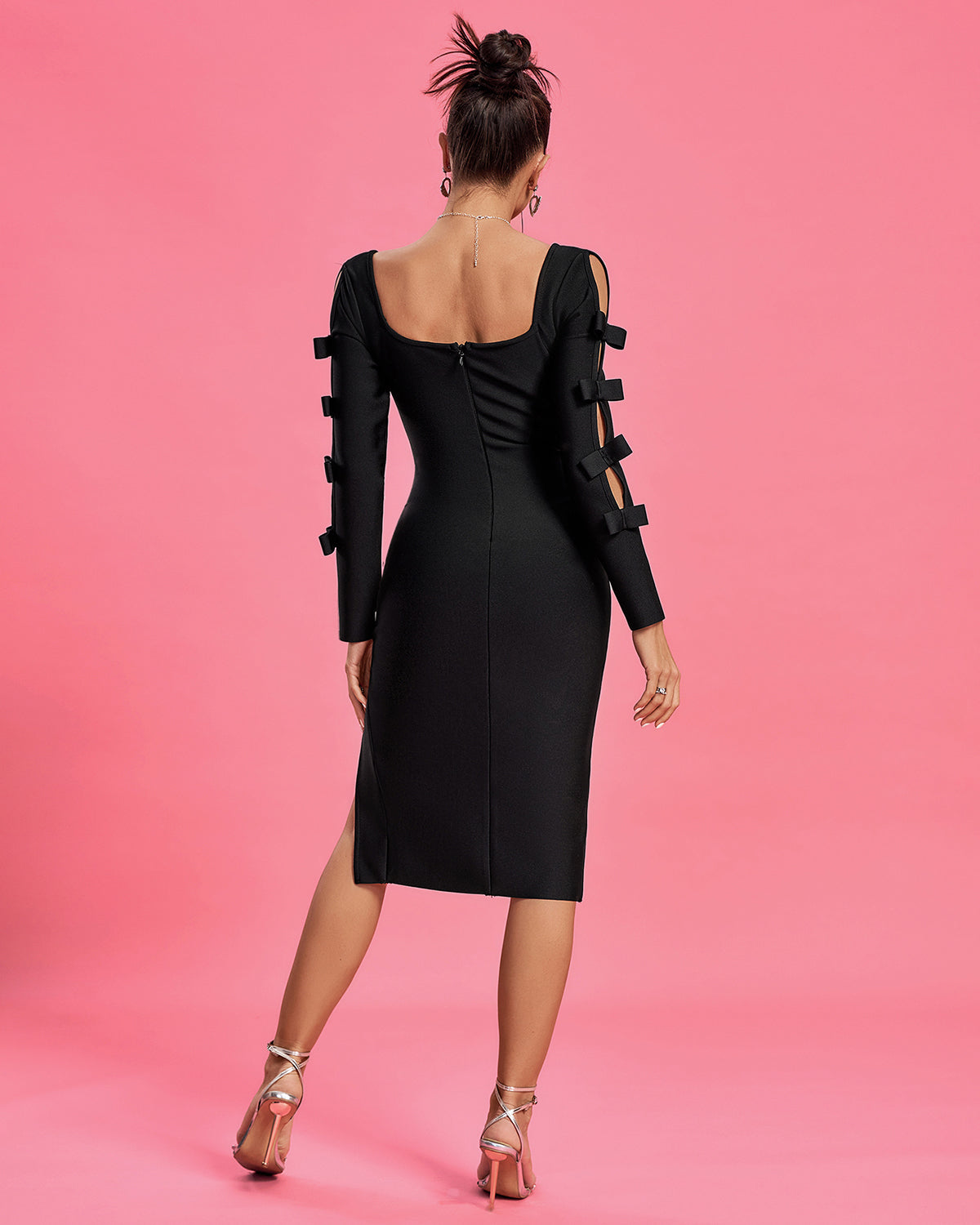 Radiance - Square Neck Midi Slit Bandage Dress