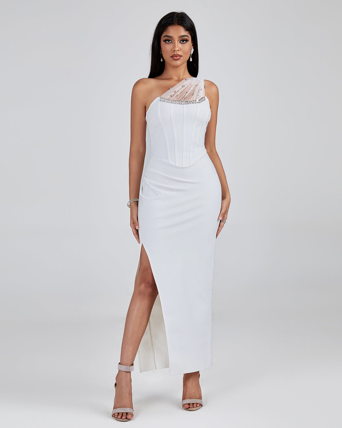 Crystal Embellished Mesh Bandage Dress