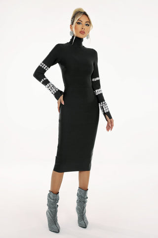 Svelte - Phoebe's Diamante Long Sleeve Bandage Dress