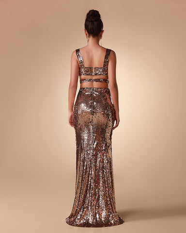 Gold Sequins Two Piece Gown