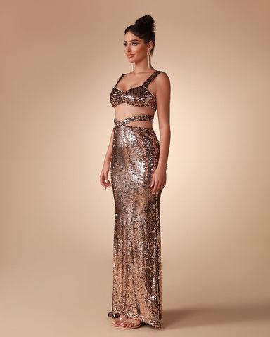 Gold Sequins Two Piece Gown