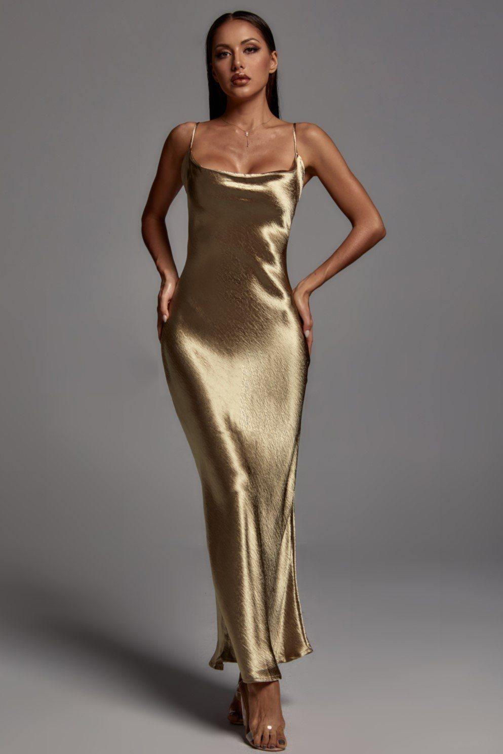 Emily (Gold) - Metallic Celestial Maxi Dress