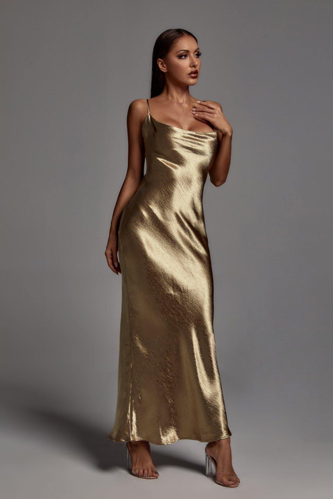 Emily (Gold) - Metallic Celestial Maxi Dress