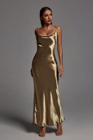 Emily (Gold) - Metallic Celestial Maxi Dress