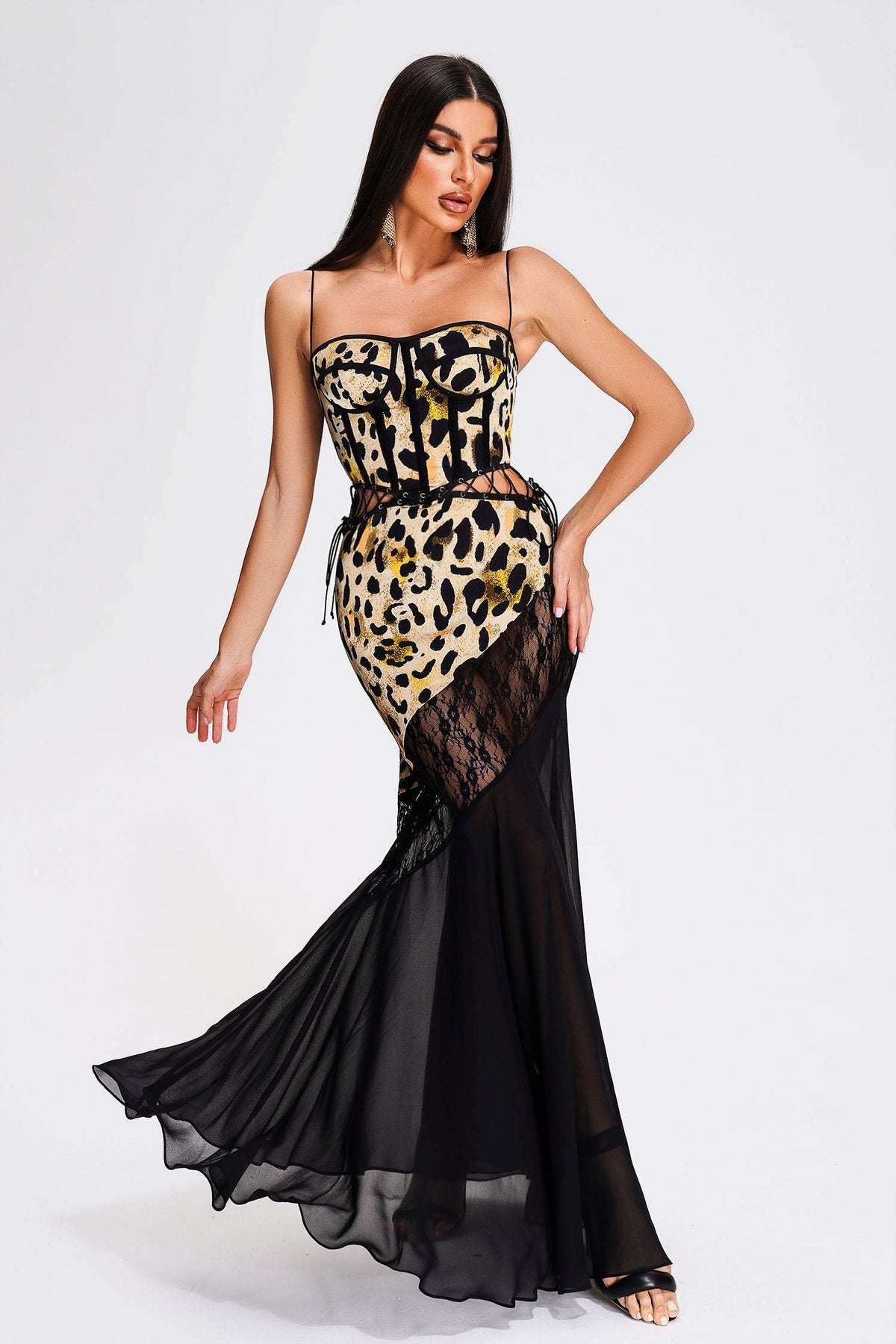 Safari-Leopard Lace Maxi Dress