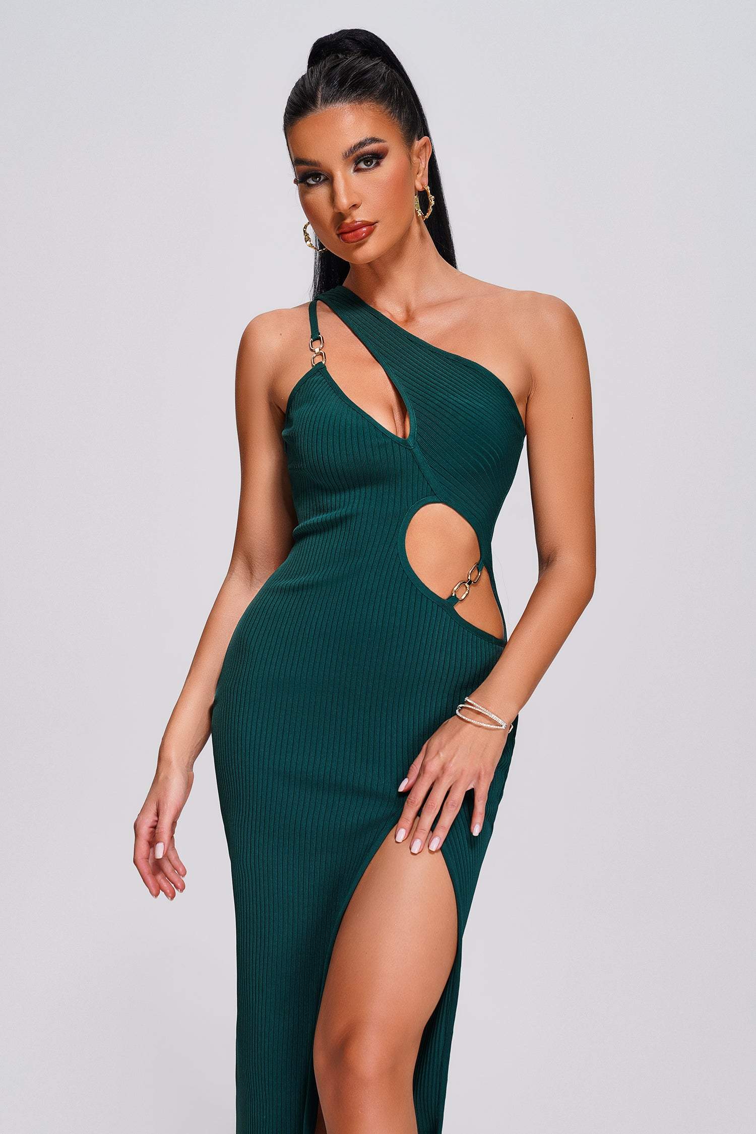 One-Shoulder Cutout Bandage Dress