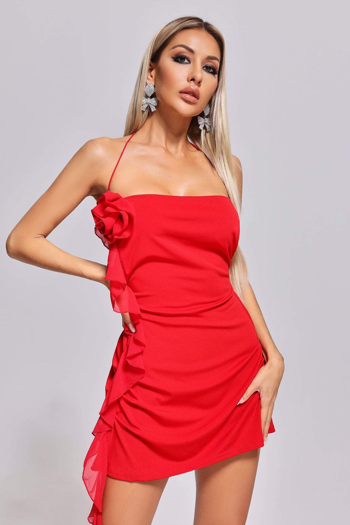 Ruffle-Mesh Mini Dress