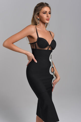 Rhinestone-Slit Maxi Bandage Dress