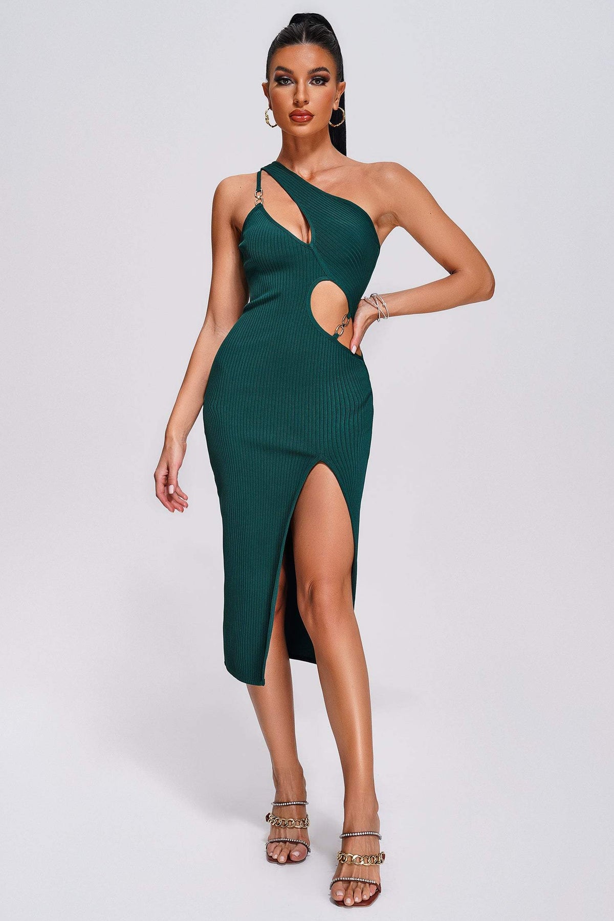 One-Shoulder Cutout Bandage Dress