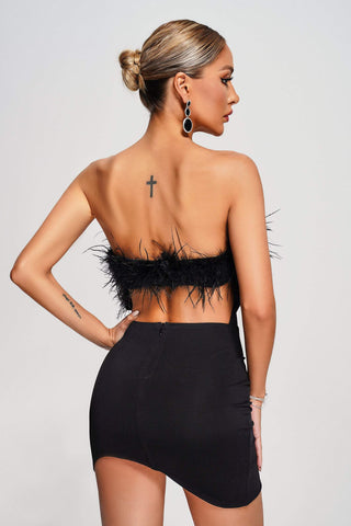 Merlot Strapless Feather Chic