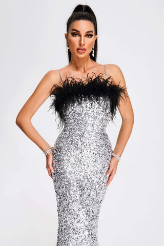 Kayley - Kayley Feather Sequin Midi Dress