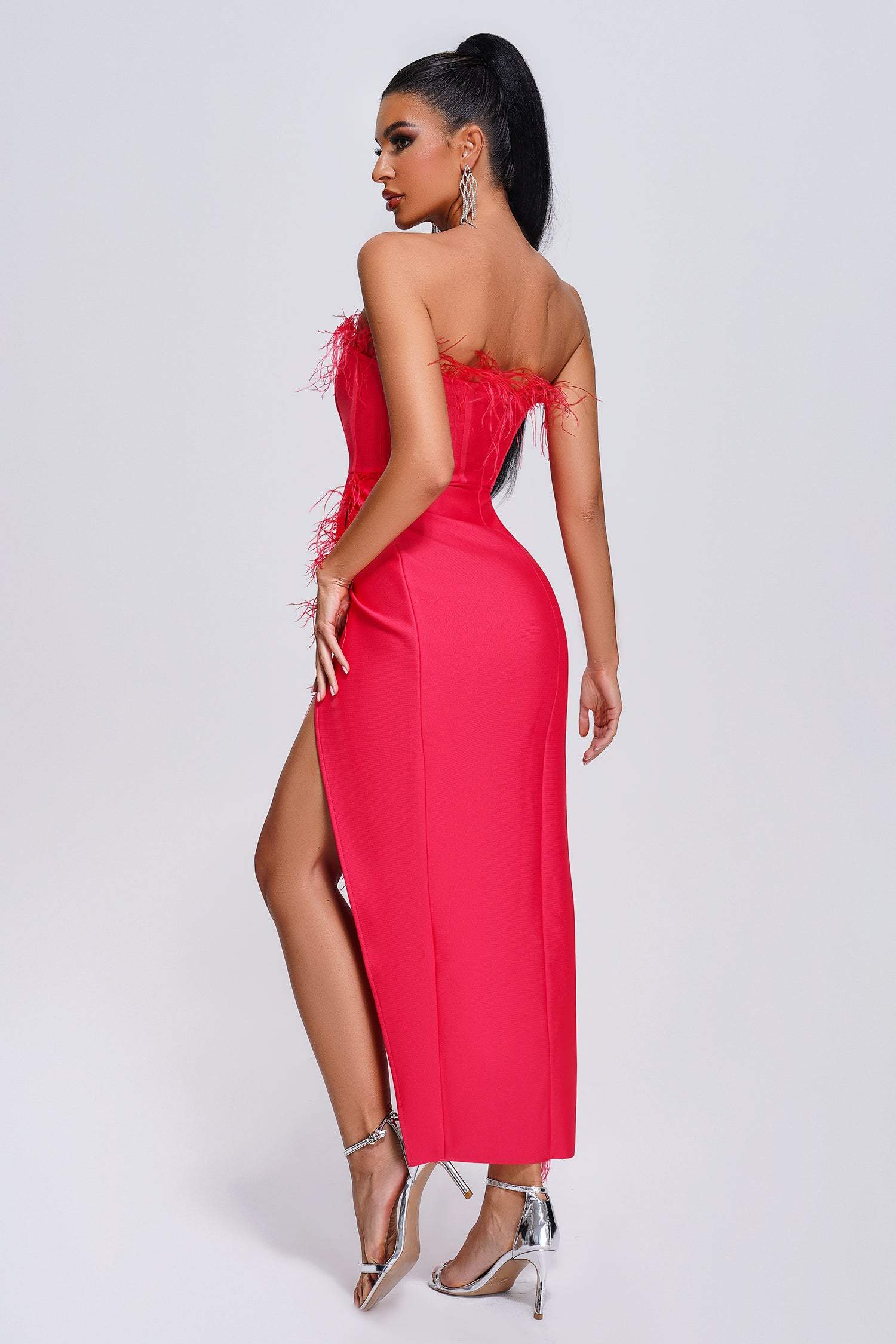 Feather-Midi Bandage Dress