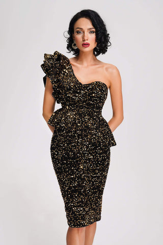 Georgiana - Georgiana Sequin One Shoulder Midi Dress