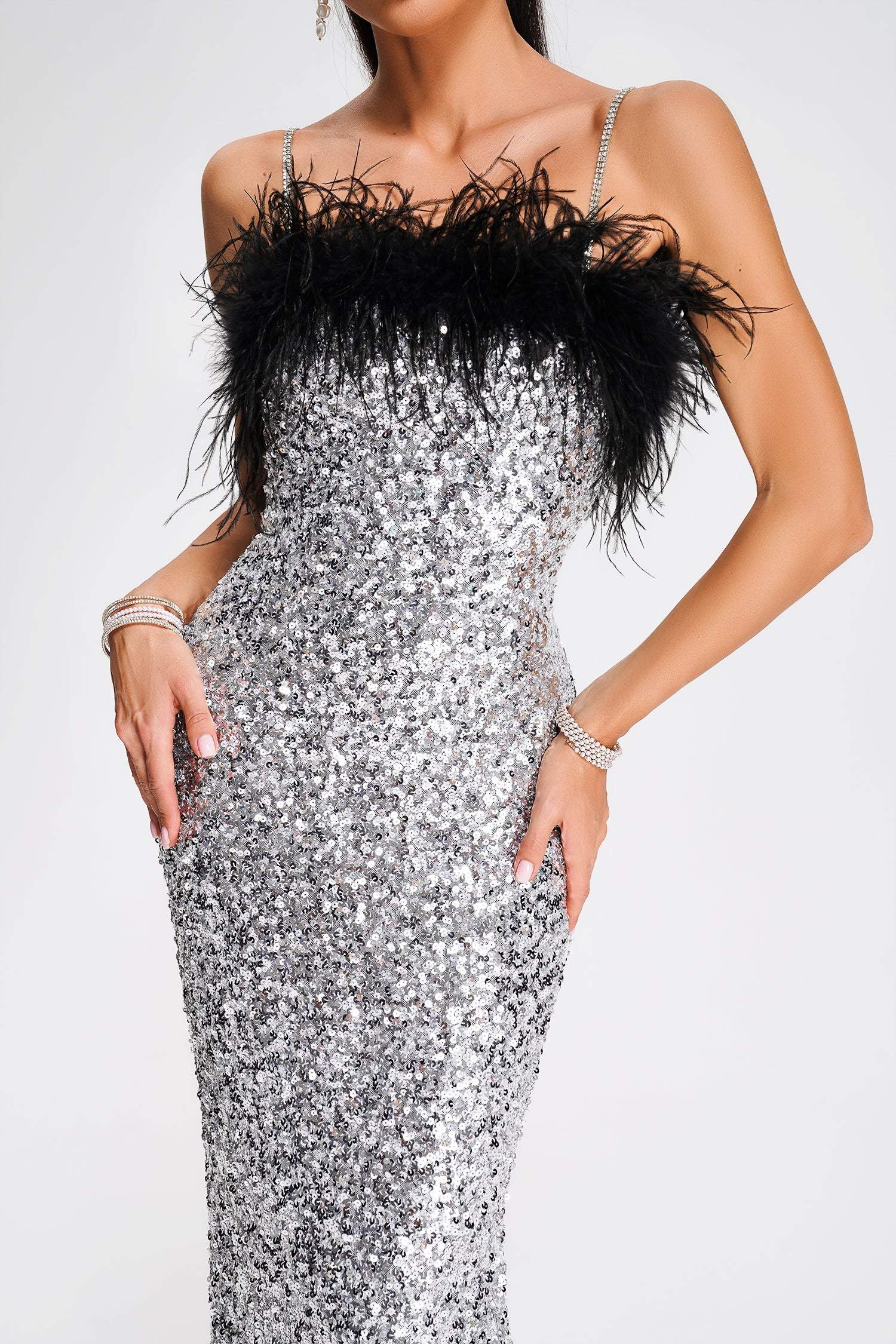 Kayley - Kayley Feather Sequin Midi Dress