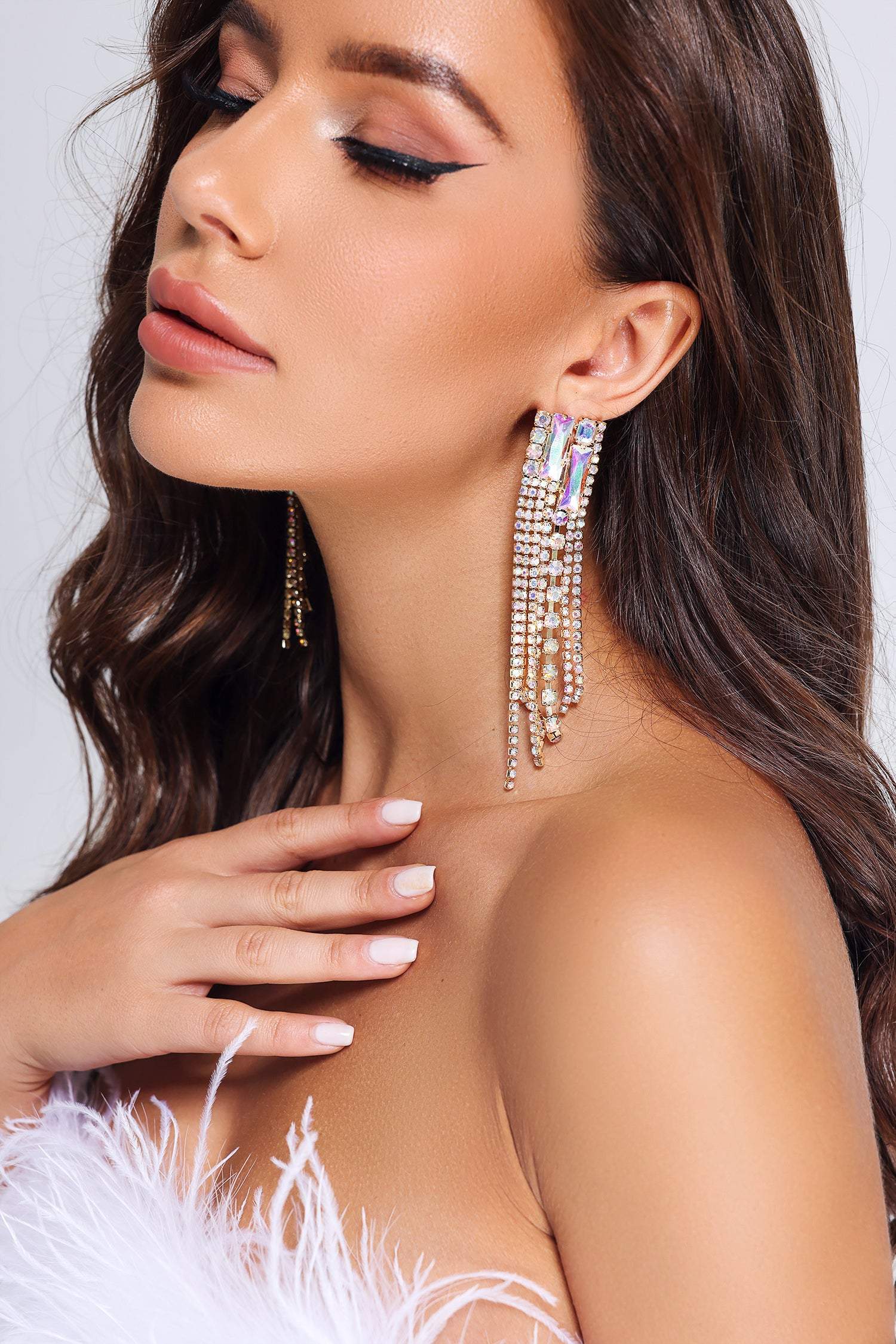 Glimmering-Tassel Diamante Earrings