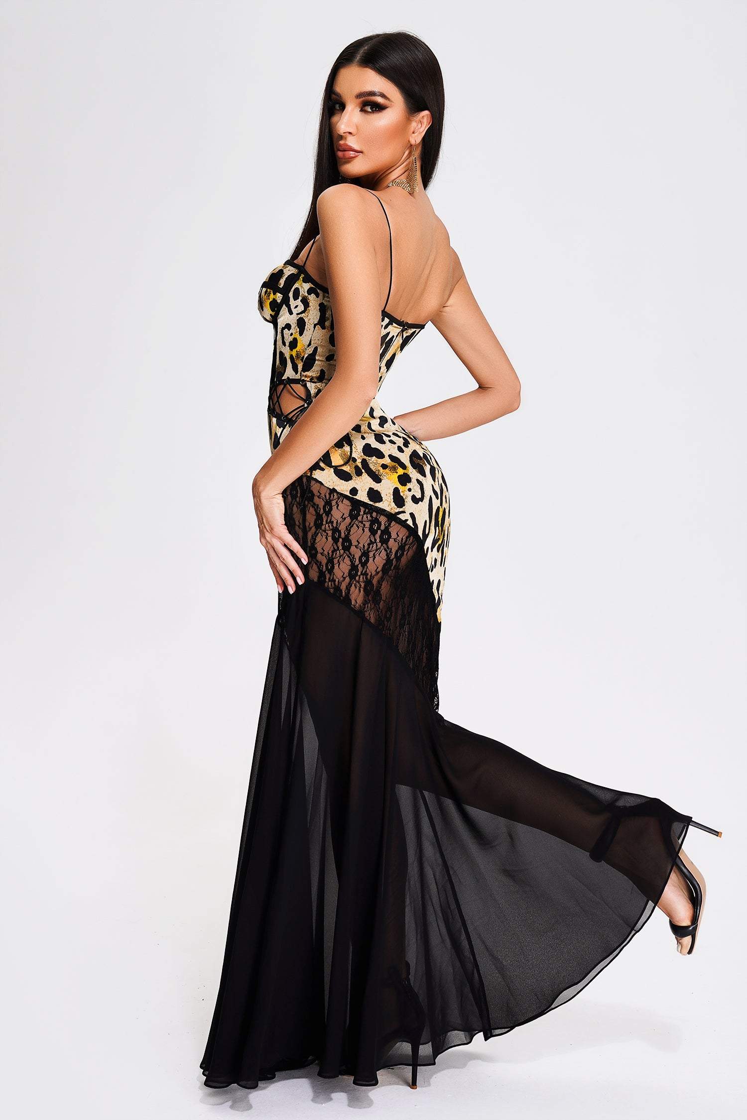 Safari-Leopard Lace Maxi Dress